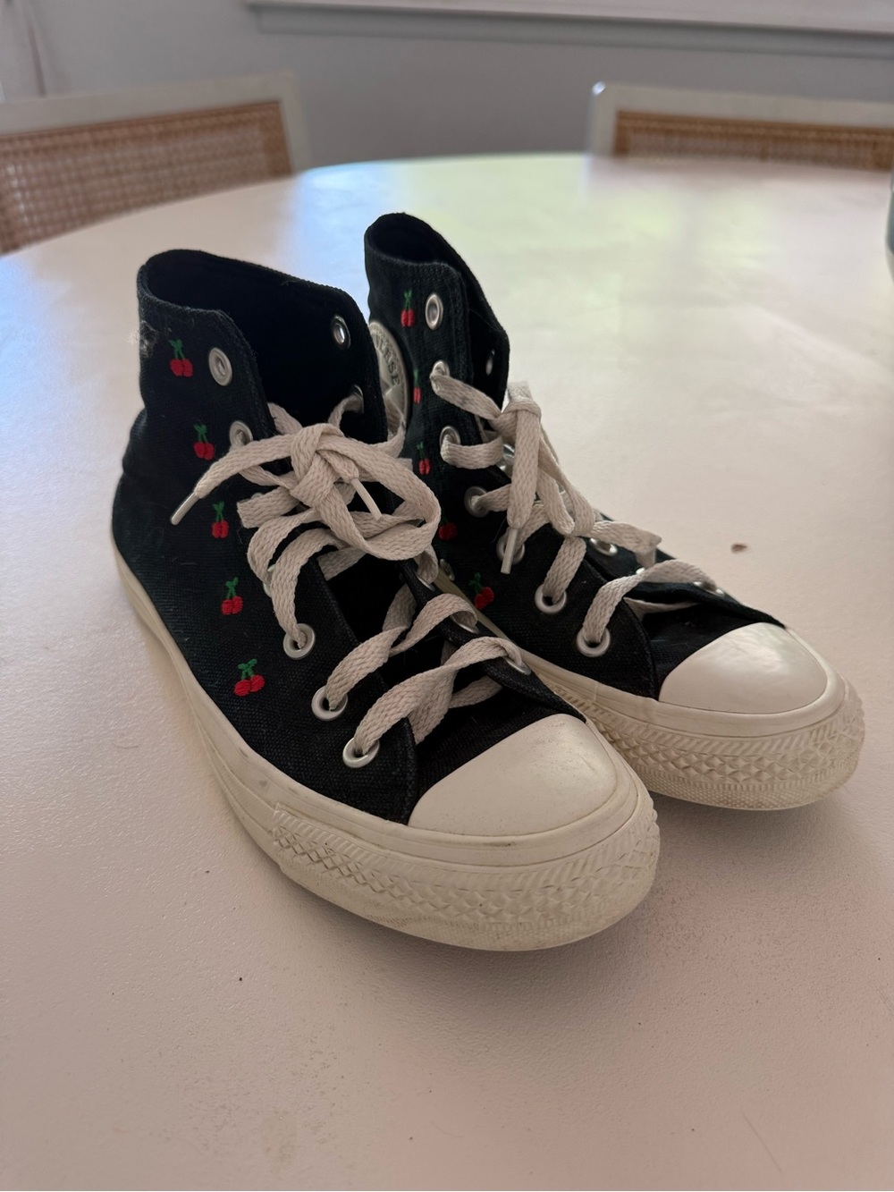 Converse Black High-Top Sneakers with Red Cherry Embroidery